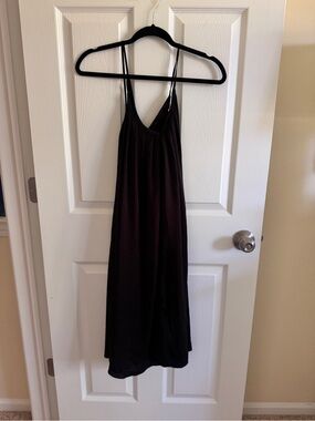 Banana Republic Black Spaghetti Strap Crossback Silk Style Midi Dress- NWOT